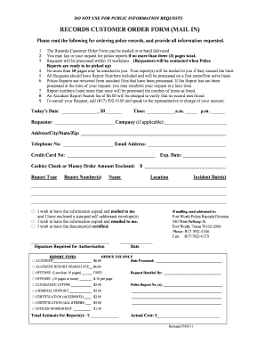 RECORDS CUSTOMER ORDER FORM Fort Worth Police