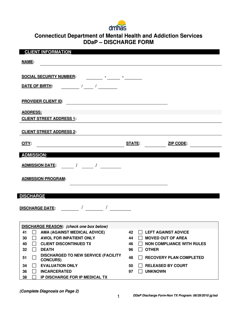  Connecticut Department of Mental Health and Addiction Servicesddap  Form 2010