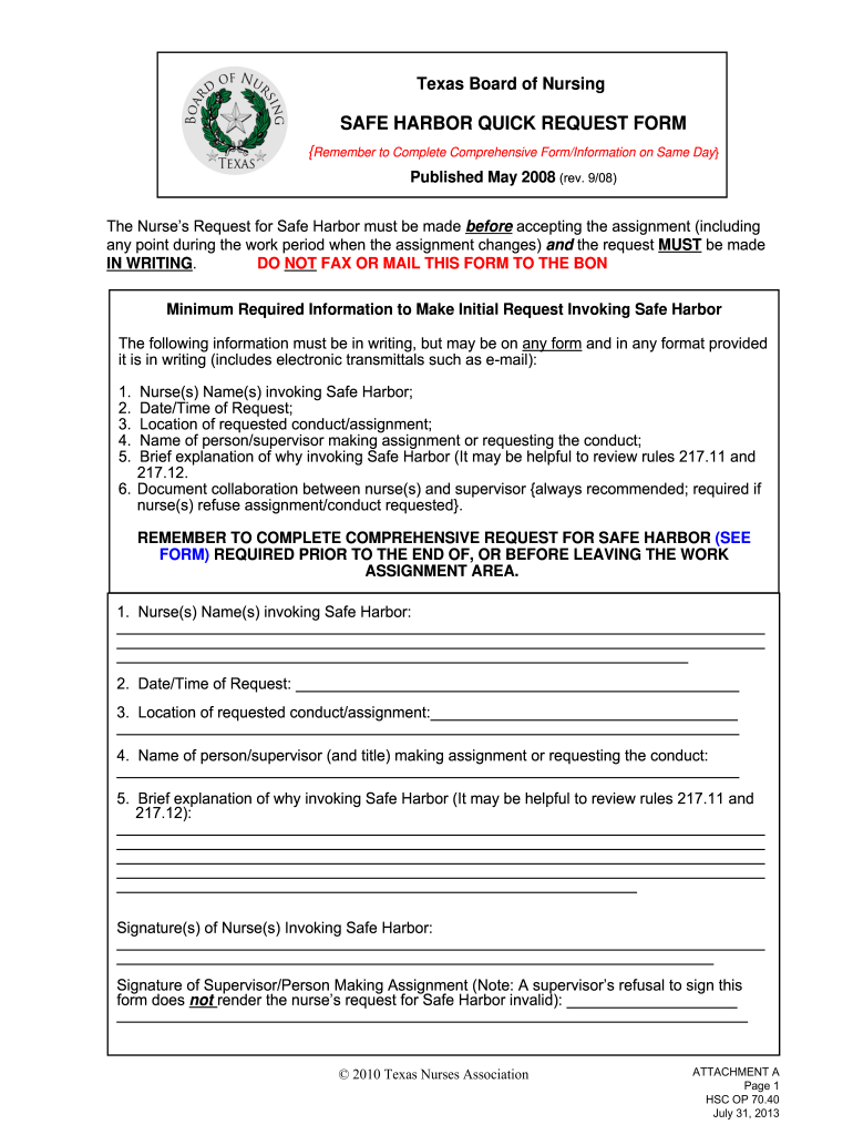 Get and Sign Safe Harbor Form 2013-2022