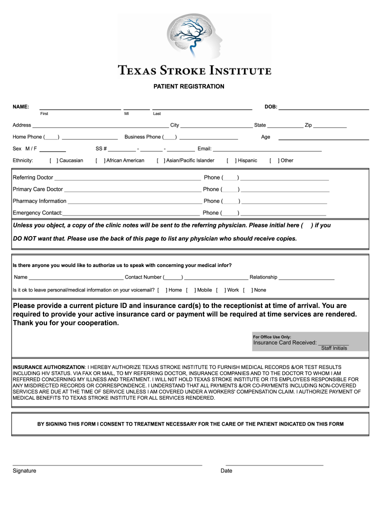 Get and Sign TSI Form  Texas Stroke Institute 2010-2022