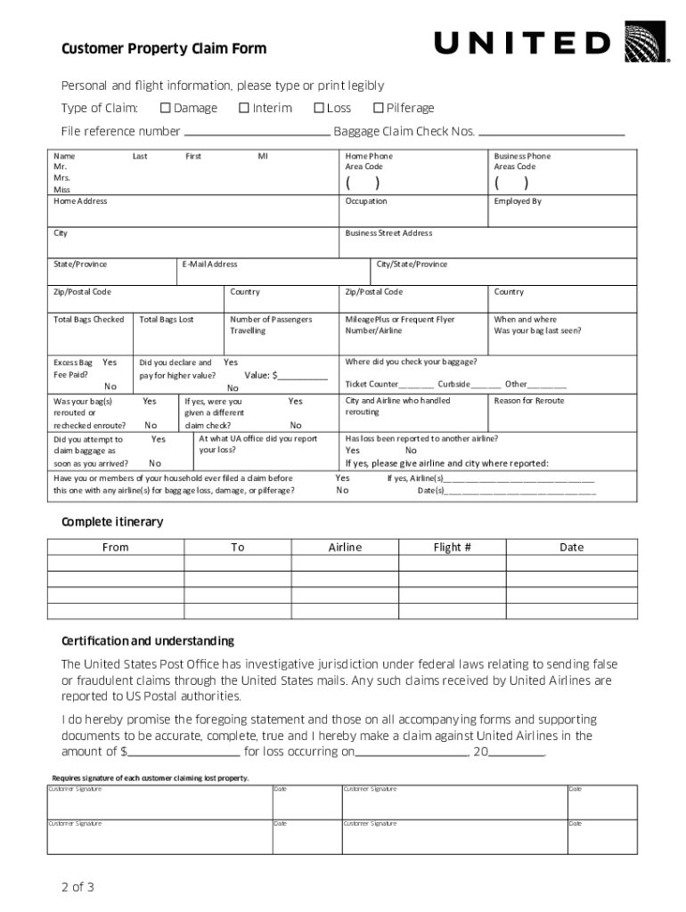 Get and Sign United Airlines Claim Form