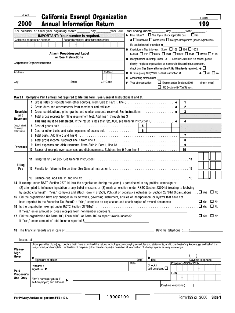  California Exempt Organization Annual Information Return 2019