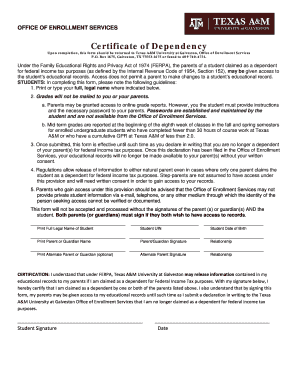 Certificate Dependency  Form
