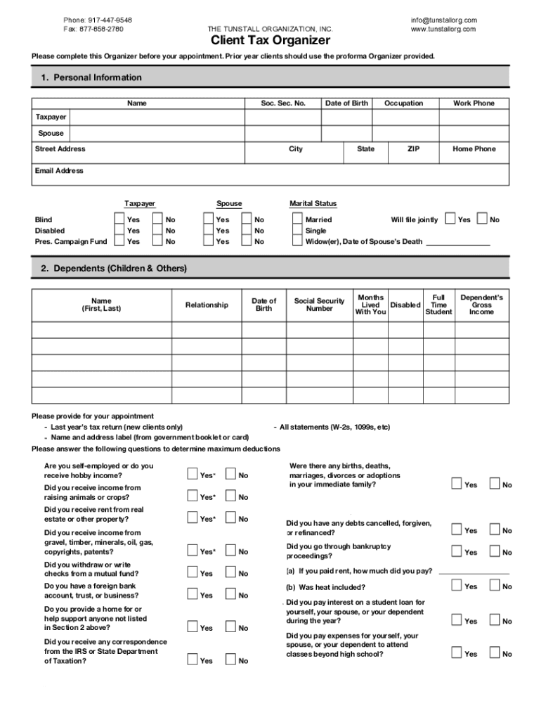 Tax Organizer Template Excel  Form