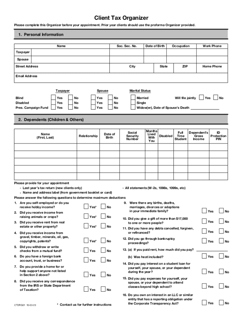 Tax Organizer Template Excel  Form