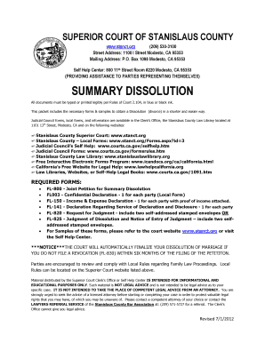 Stanislau County Summary Disolution Form