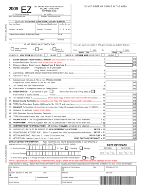 EZ DO NOT WRITE or STAPLE in THIS AREA DELAWARE INDIVIDUAL RESIDENT INCOME TAX RETURN FORM 200 03 EZ or Fiscal Year Beginning Yo