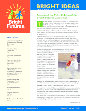 Release of the Third Edition of the Bright Futures Guidelines  Form