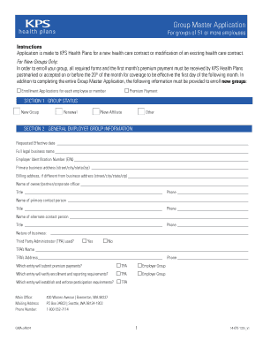 Large Group Master Application KPS Health Plans  Form