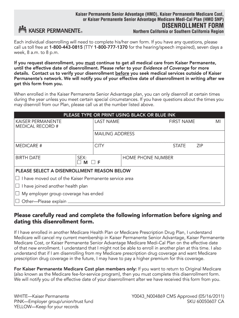  Kaiser Permanente Disenrollment Form 2011-2024