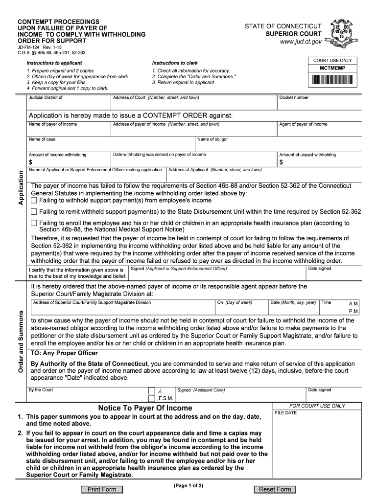  CONTEMPT PROCEEDINGS UPON FAILURE of PAYER of INCOME to COMPLY with WITHHOLDING ORDER for SUPPORT  Jud Ct 2015