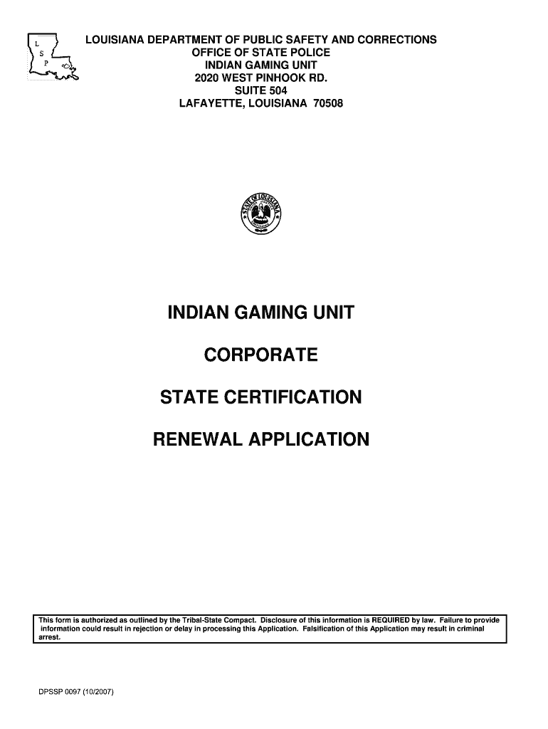  Louisiana Indian Gaming Unit Form 2007-2023
