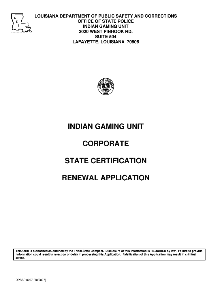  Louisiana Indian Gaming Unit Form 2007-2024