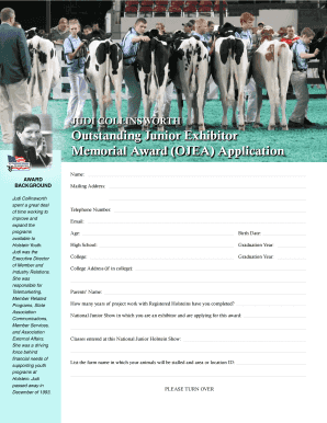Collinsworth Award Application Holstein Association USA  Form