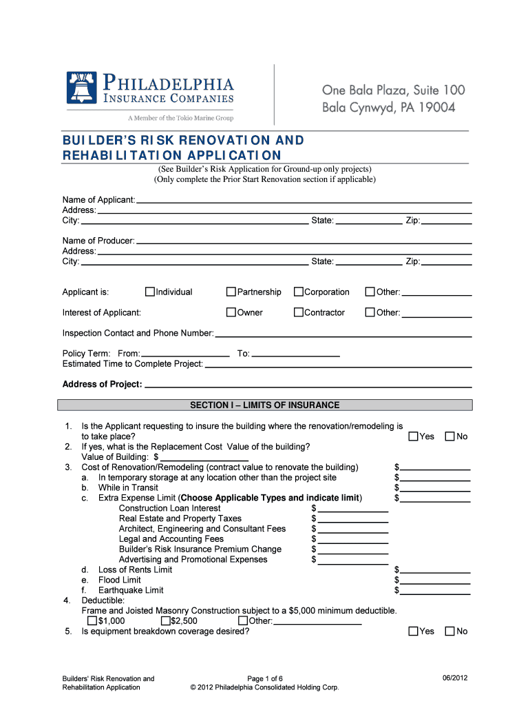 BUILDER&#039;S RISK RENOVATION and REHABILITATION  Form