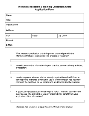 The NRTC Research &amp; Training Utilization Award Rehabilitation  Form