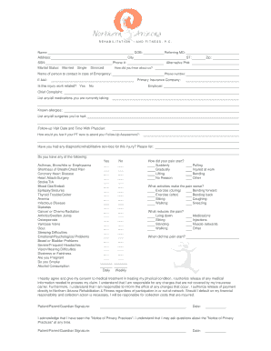 Health History Form Northern Arizona Rehabilitation &amp; Fitness