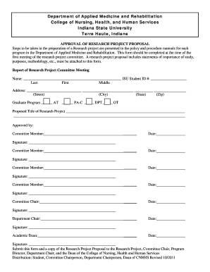 Approval of Research Project Proposal Indiana State University Indstate  Form