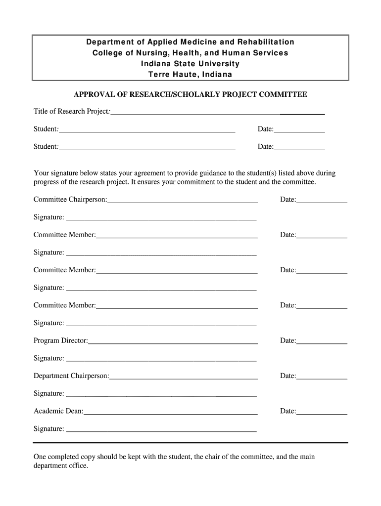 Approval of Research Project Defense Form Indiana State University