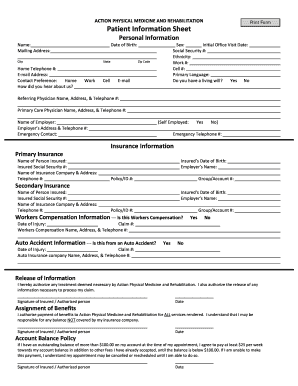 Patient Information Sheet Action Physical Medicine &amp; Rehabilitation