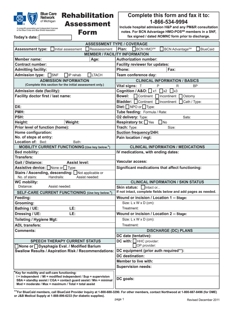 Pulmonary Rehab Assessment Form