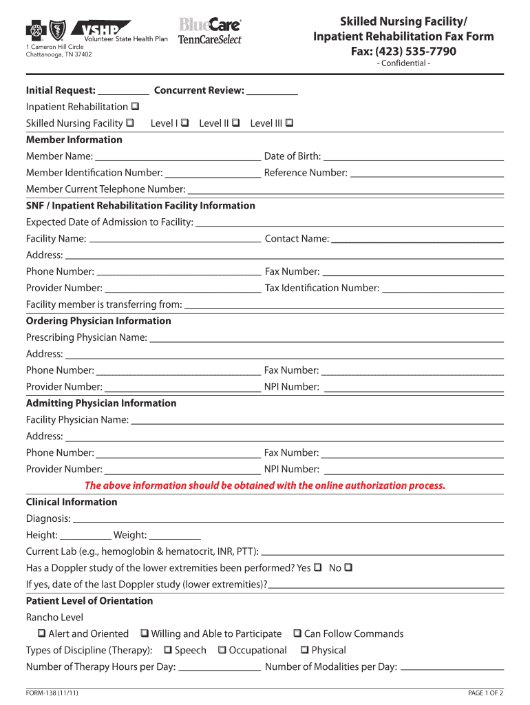 Skilled Nursing Facility Inpatient Rehabilitation Fax Form Fax 423