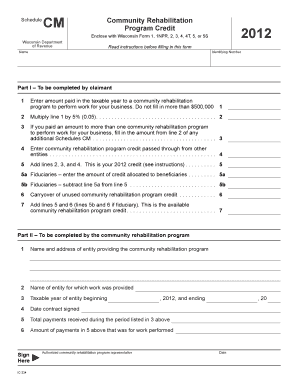 IC 234 Schedule CM Community Rehabilitation Program Credit Out of State TBI Rehabilitation Services Request Form Revenue Wi