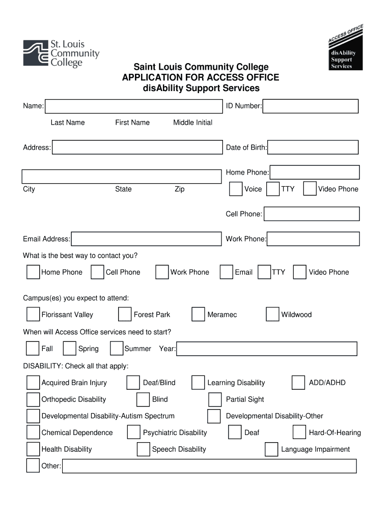 APPLICATION for ACCESS OFFICE DisAbility Support Services Stlcc  Form