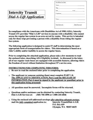 Intercity Transit ADA Dial a Lift Application  Form