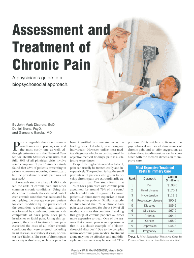 Assessment and Treatment of Chronic Pain Health Psychology and  Form