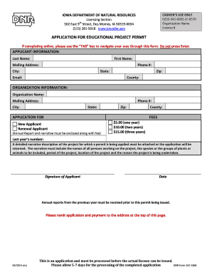 Iowa Department of Natural Resources Educational Project Permit Iowadnr  Form