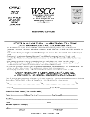 REGISTER by MAIL NOW for FALL REGISTRATION FORM