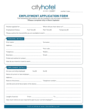 Hotel Job Application Form