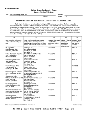 Bankruptcy Forms St Jude Nursing Center, Inc Michael E Baum P29446