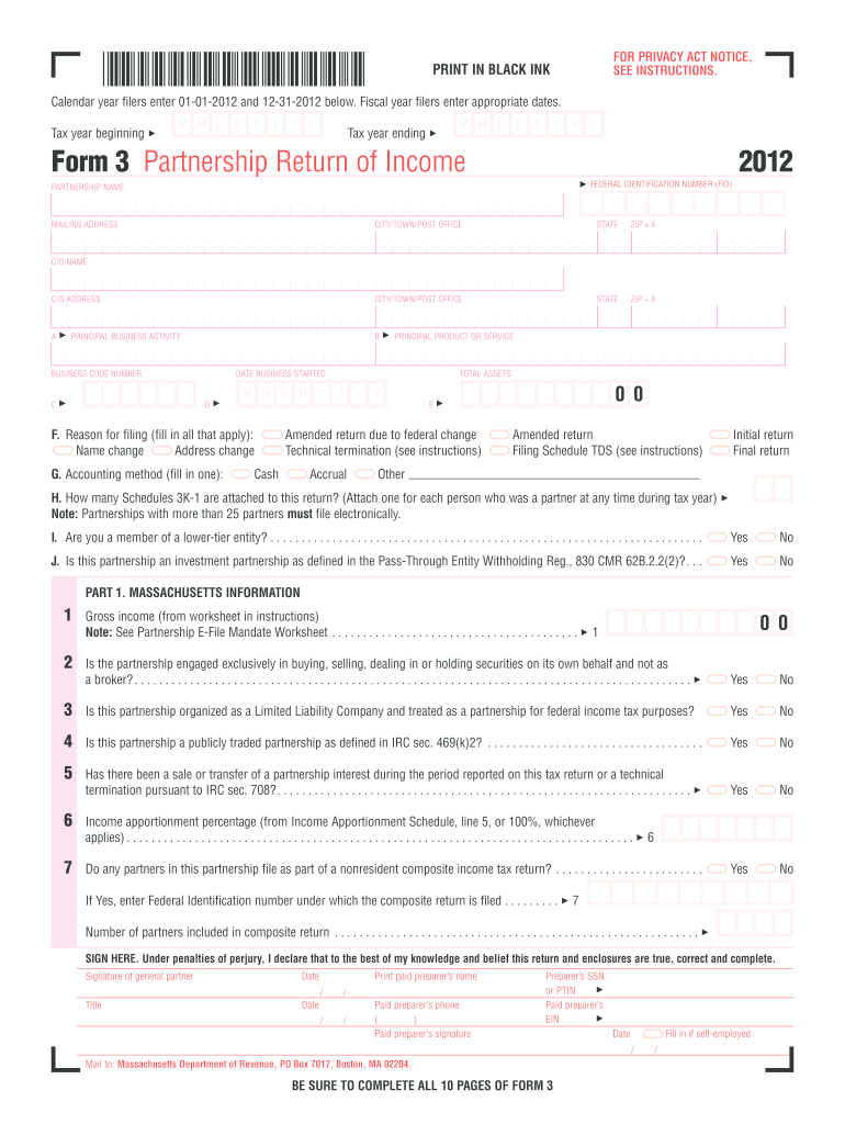  Mass Dor Form K 1 Fillable 2012