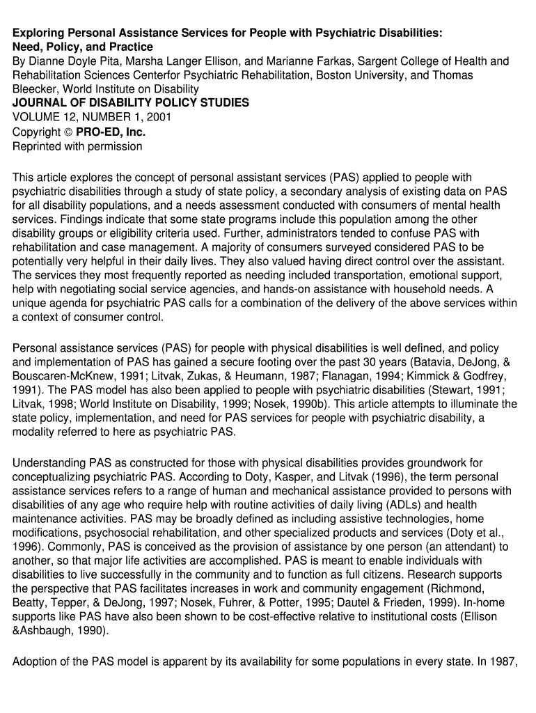 Exploring Personal Assistance Services for People with Psychiatric Disabilities  Form