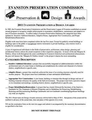 EVANSTON PRESERVATION AWARDS City of Evanston Cityofevanston  Form