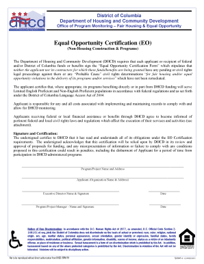 EAHSI Attachment D EO Certification Form Department of Housing