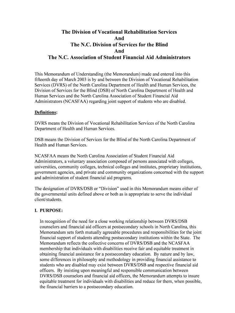 The Division of Vocational Rehabilitation Services and NCASFAA  Form