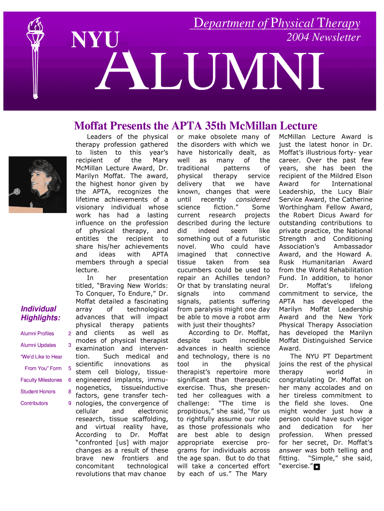 PT Alumni Newsletter NYU Steinhardt School of Culture Steinhardt Nyu  Form