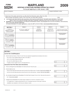 MARYLAND FORM 502H HERITAGE STRUCTURE REHABILITATION TAX CREDIT for Tax Year Beginning on or After January 1, Name of Taxpayers 