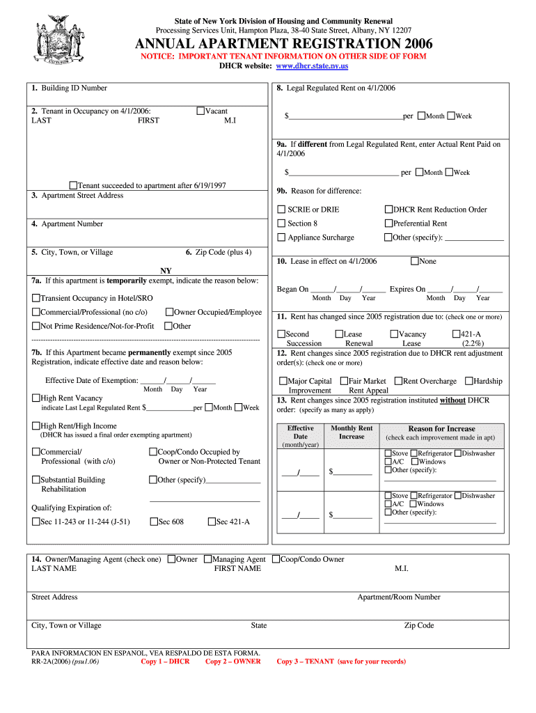 State of New York Division of Housing and Community Renewal Processing Services Unit, Hampton Plaza, 38 40 State Street, Albany,  Form