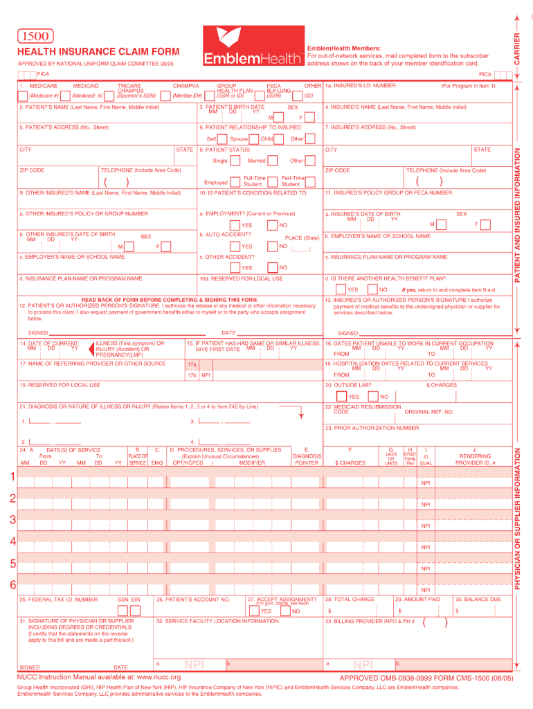 Get and Sign Emblemhealth Fillable 1500 Form 2005