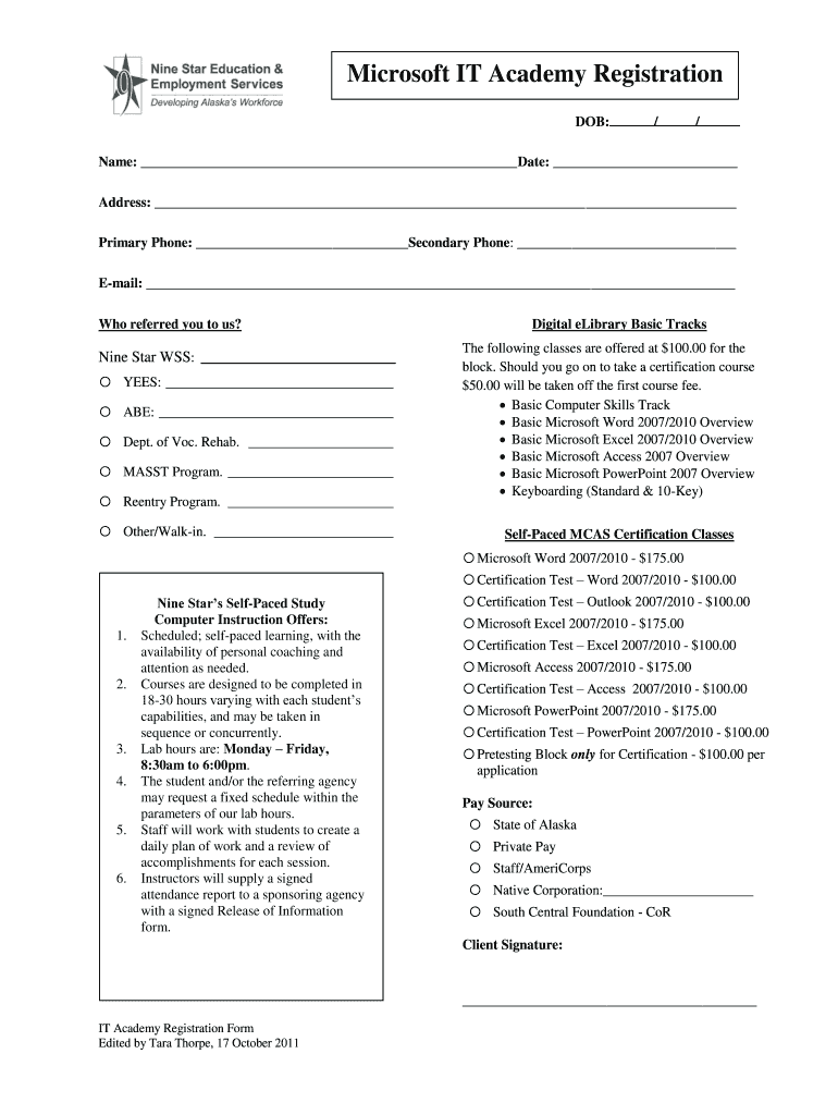 Microsoft it Academy Registration  Form