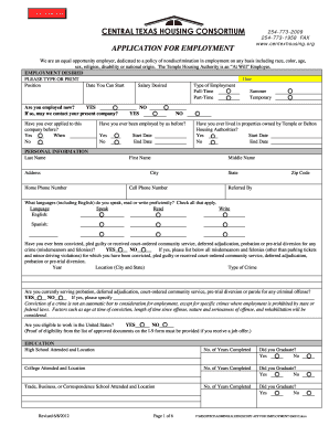 Application for Employment for Kaleidoscope Centexhousing  Form