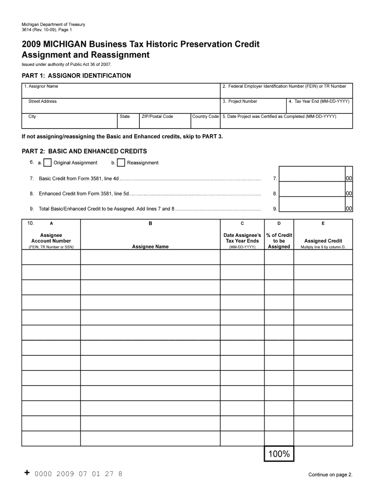 3614, MICHIGAN Historic Preservation Tax State of Michigan Michigan  Form