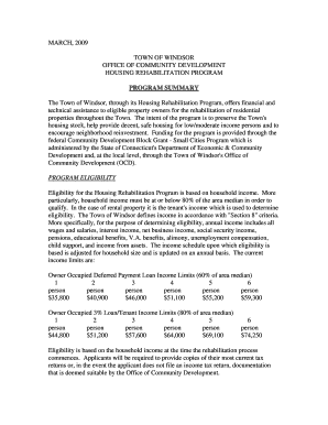 Housing Rehabilitation Program Town of Windsor  Form