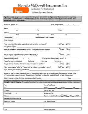 Copy of Application for Employment Howalt McDowell  Form