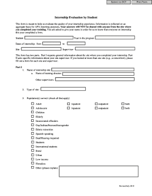 Internship Site Evaluation by Student Form Depts Ttu