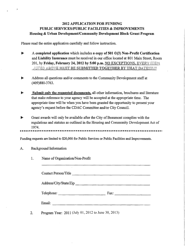 Application for Community Development City of Beaumont  Form